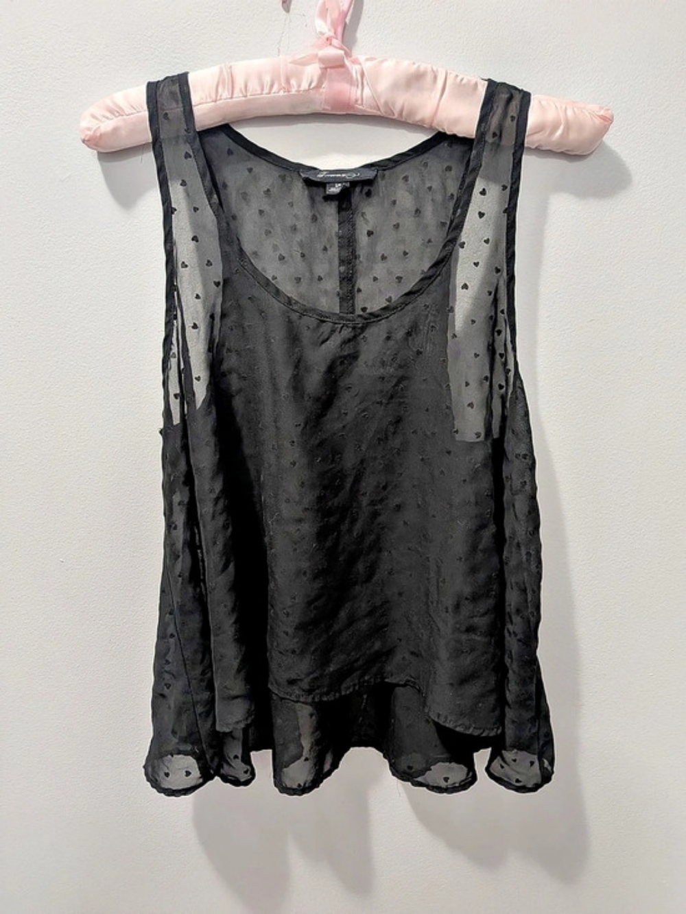 Black Sheer Heart Print Dark Coquette Top Size Small